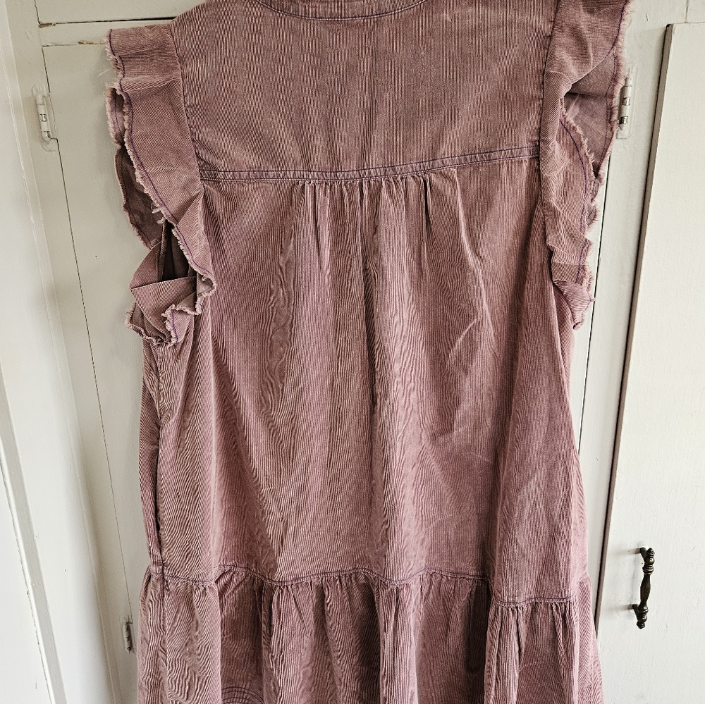 NWT Pilcro ( Anthropology) flounced corduroy pink mini dress Size 1X - Picture 9 of 11